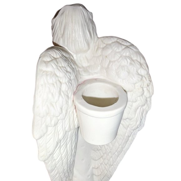 Singing Choir Angel Candleholder Ceramic Bisque Color Holding Songbook Book - Picture 8 of 9